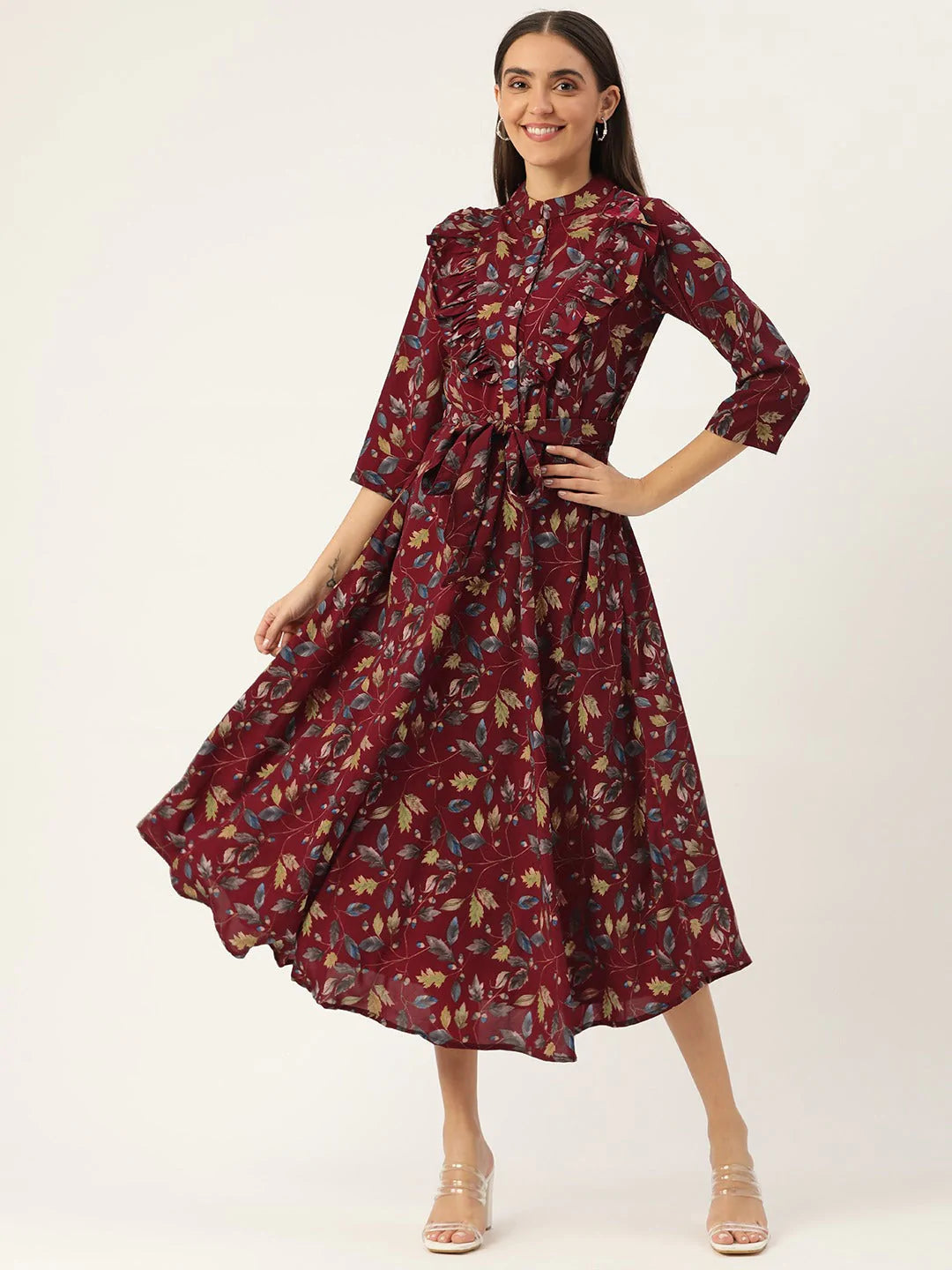 Women Maroon Flared Printed kurta ( JOK 1415 Black )