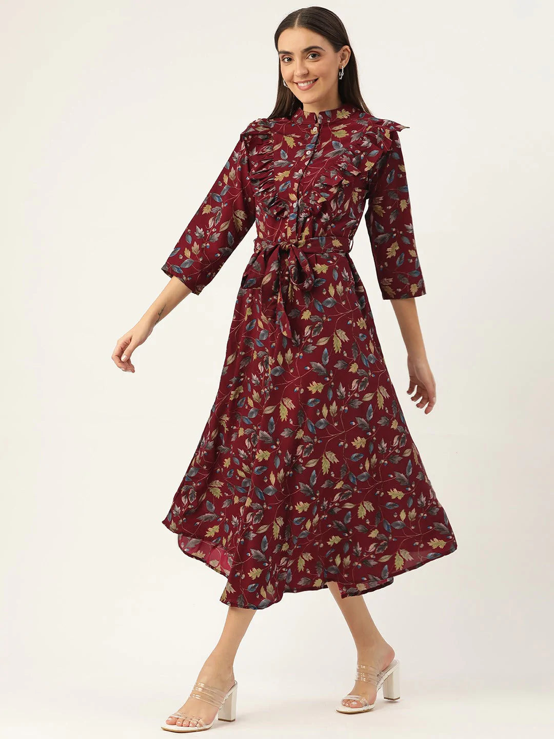 Women Maroon Flared Printed kurta ( JOK 1415 Black )