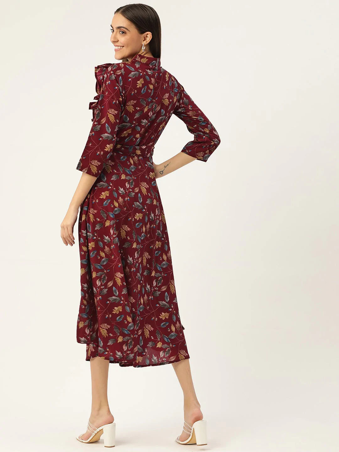 Women Maroon Flared Printed kurta ( JOK 1415 Black )