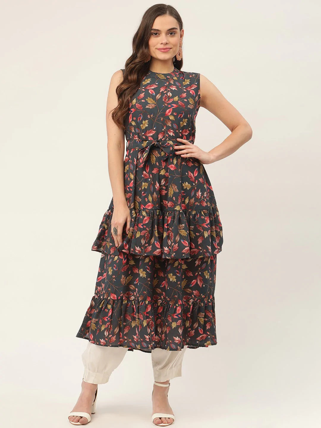 Women Grey Flared Printed kurta ( JOK 1417 Grey )