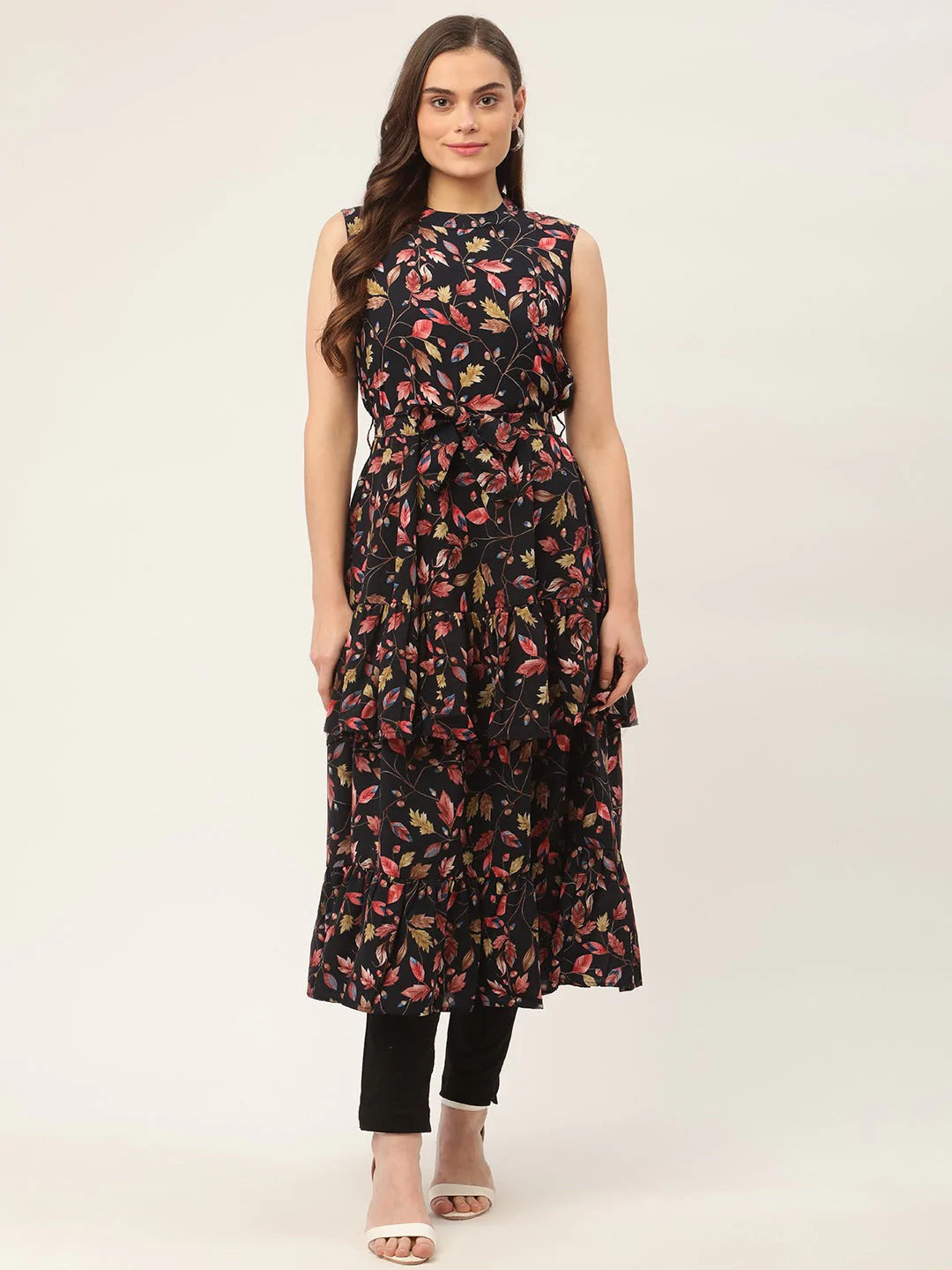 Women Navy Blue Flared Printed kurta ( JOK 1417 Navy ) – Jompers Wholesale