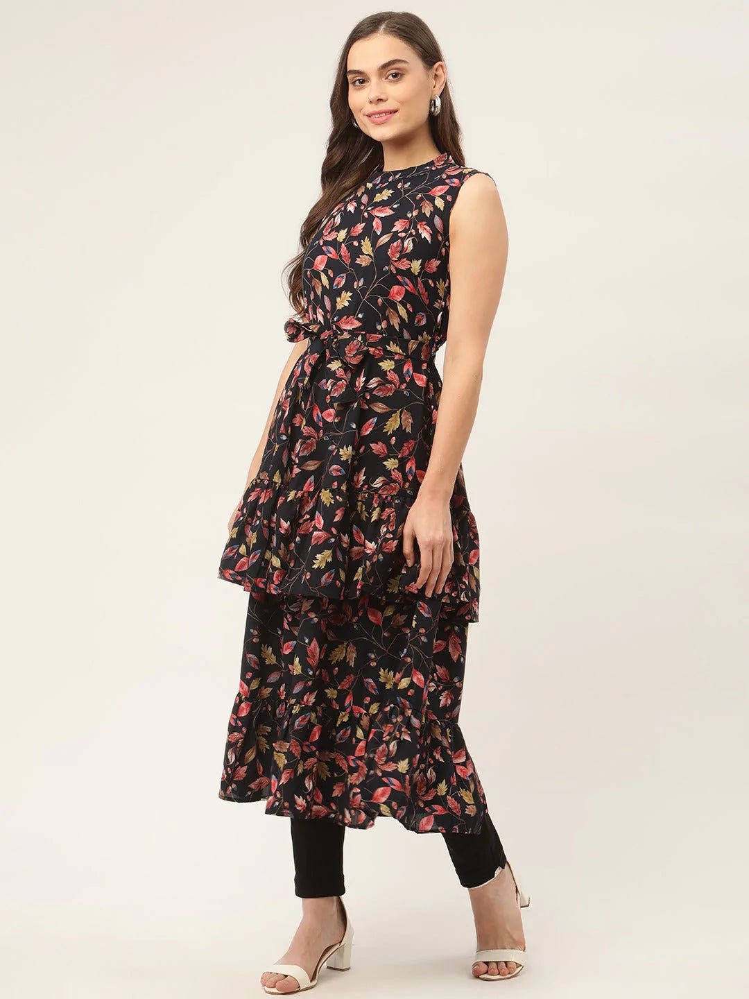 Women Navy Blue Flared Printed kurta ( JOK 1417 Navy ) – Jompers Wholesale