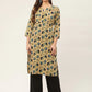 Women Beige and Navy Printed Straight Pure Cotton Kurta ( JOK 1418 Navy )