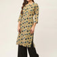 Women Beige and Navy Printed Straight Pure Cotton Kurta ( JOK 1418 Navy )