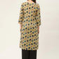 Women Beige and Navy Printed Straight Pure Cotton Kurta ( JOK 1418 Navy )