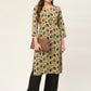 Women Beige and Navy Printed Straight Pure Cotton Kurta ( JOK 1418 Navy )