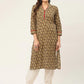 Women Brown and Olive Printed Straight Pure Cotton Kurta ( JOK 1419 Brown )