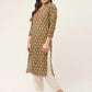 Women Brown and Olive Printed Straight Pure Cotton Kurta ( JOK 1419 Brown )