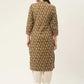 Women Brown and Olive Printed Straight Pure Cotton Kurta ( JOK 1419 Brown )