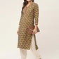 Women Brown and Olive Printed Straight Pure Cotton Kurta ( JOK 1419 Brown )