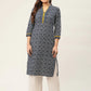 Women Indigo Blue Printed Straight Pure Cotton Kurta ( JOK 1419 Indigo )