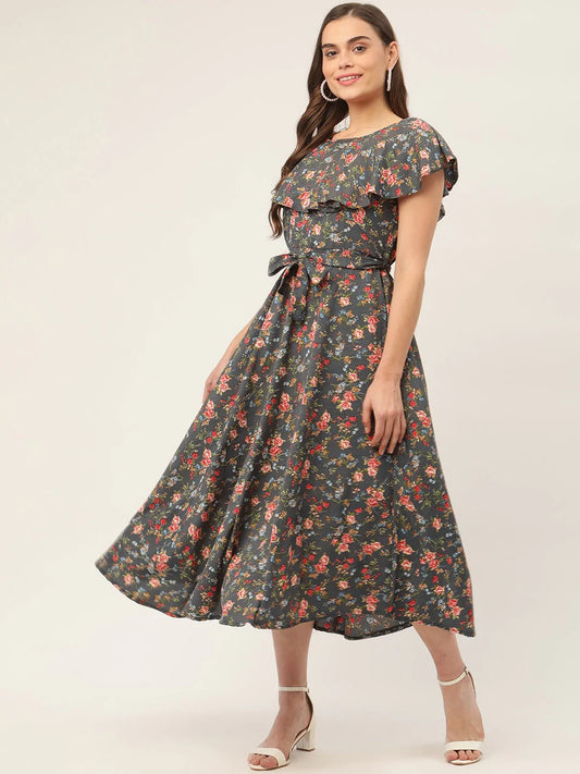 Women Grey Flared Printed kurta ( JOK 1420 Grey )