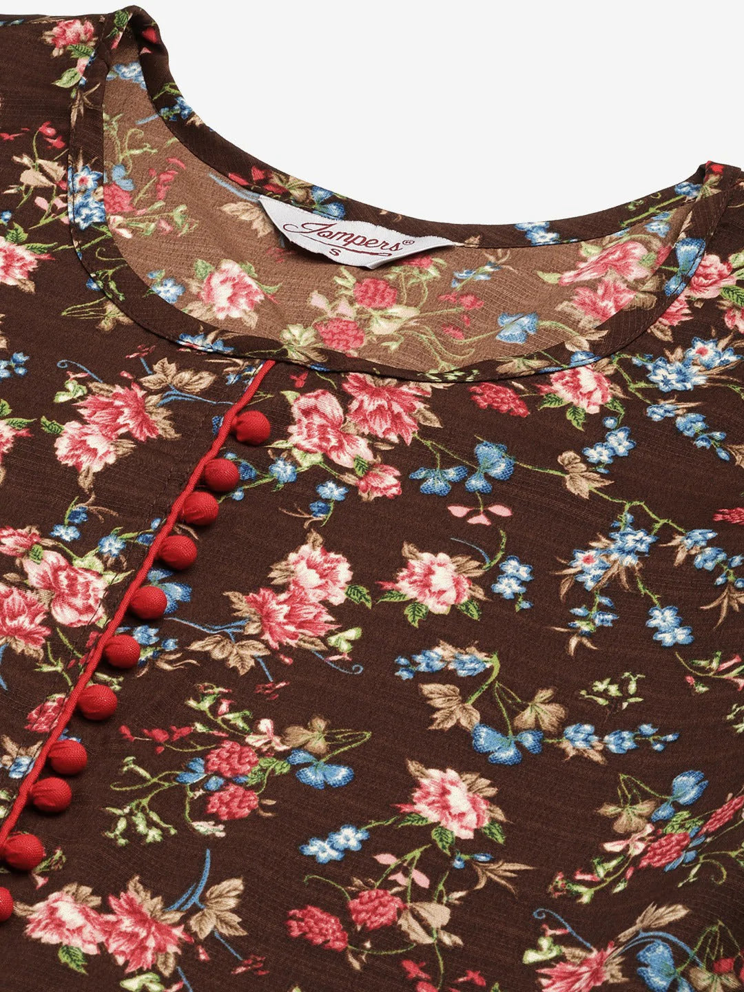Women Brown Flared Printed kurta ( JOK 1422 Brown )