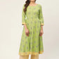 Women Green Cotton Blend Flared Printed kurta ( JOK 1425 Green )