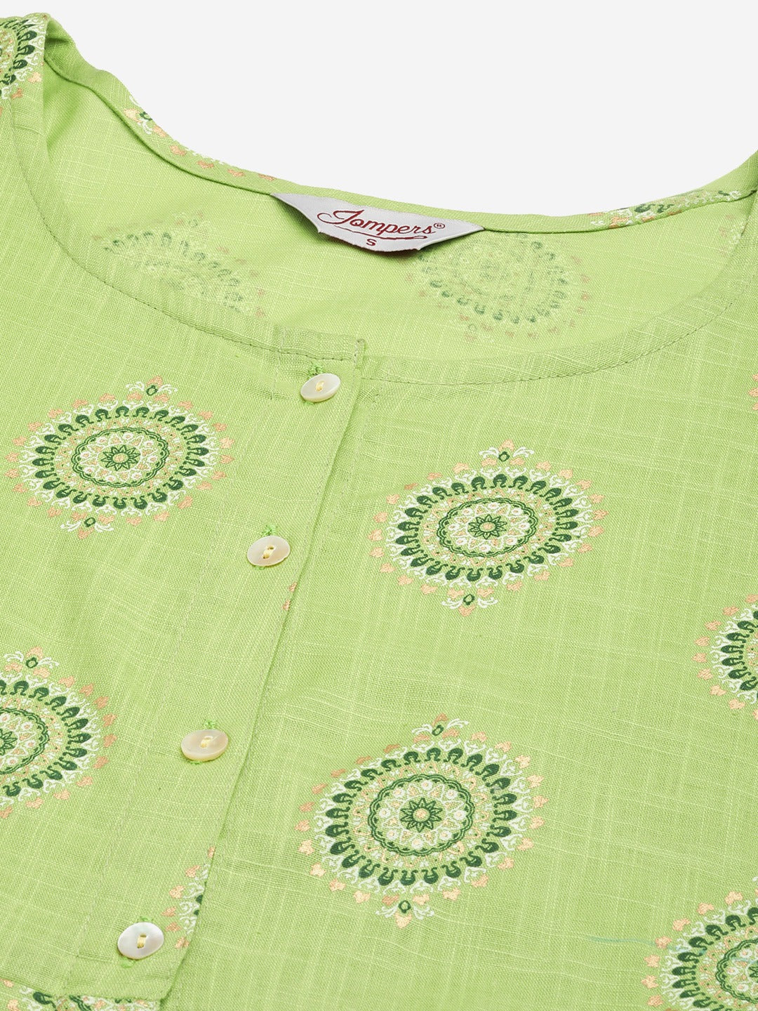 Women Green Cotton Blend Flared Printed kurta ( JOK 1425 Green )