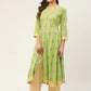 Women Green Cotton Blend Flared Printed kurta ( JOK 1425 Green )