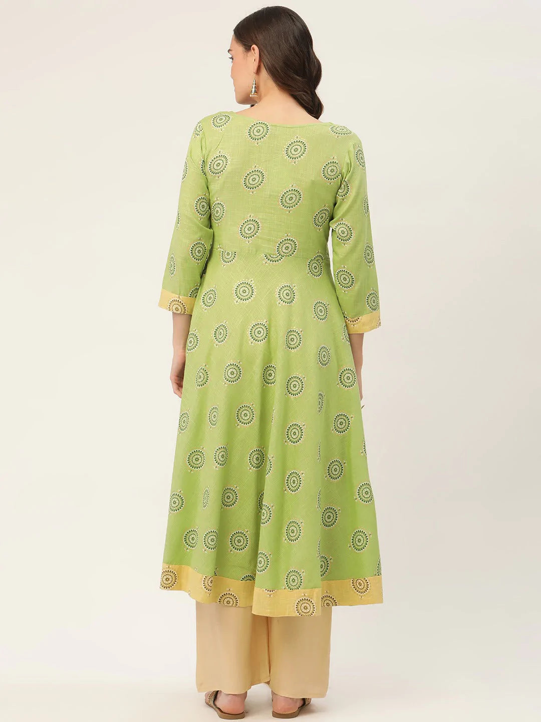 Women Green Cotton Blend Flared Printed kurta ( JOK 1425 Green )