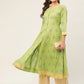 Women Green Cotton Blend Flared Printed kurta ( JOK 1425 Green )