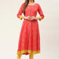 Women Red and Yellow Cotton Blend Flared Printed kurta ( JOK 1425 Red )
