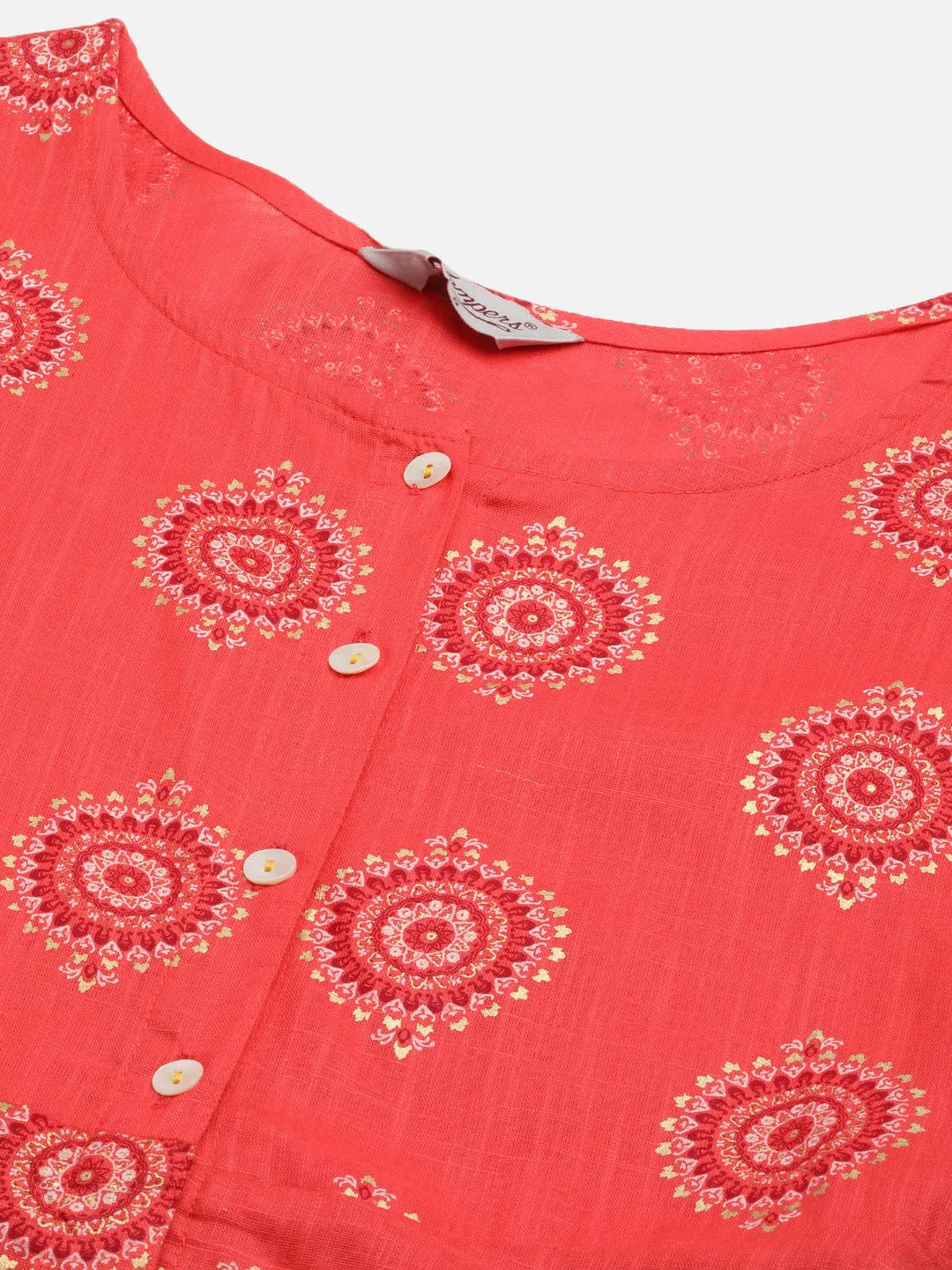 Women Red and Yellow Cotton Blend Flared Printed kurta ( JOK 1425 Red )