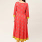 Women Red and Yellow Cotton Blend Flared Printed kurta ( JOK 1425 Red )