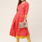 Women Red and Yellow Cotton Blend Flared Printed kurta ( JOK 1425 Red )