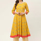 Women Yellow and Red Cotton Blend Flared Printed kurta ( JOK 1425 Yellow )