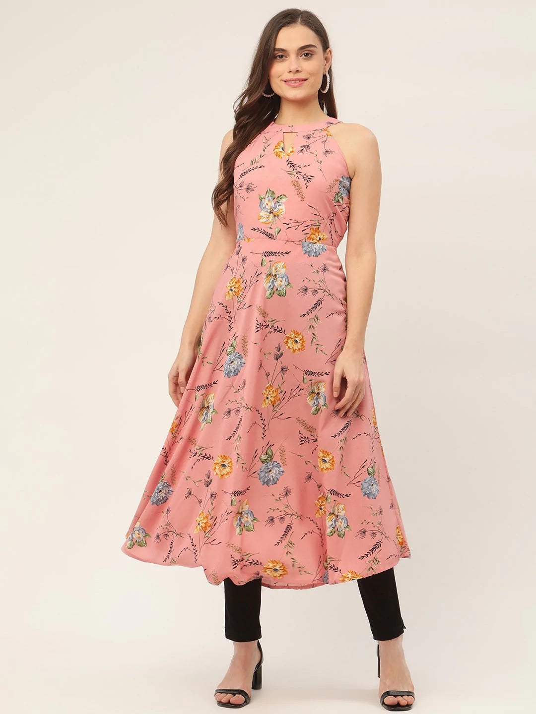 Women Pink Floral Printed Anarkali Kurta ( JOK 1429 Pink )