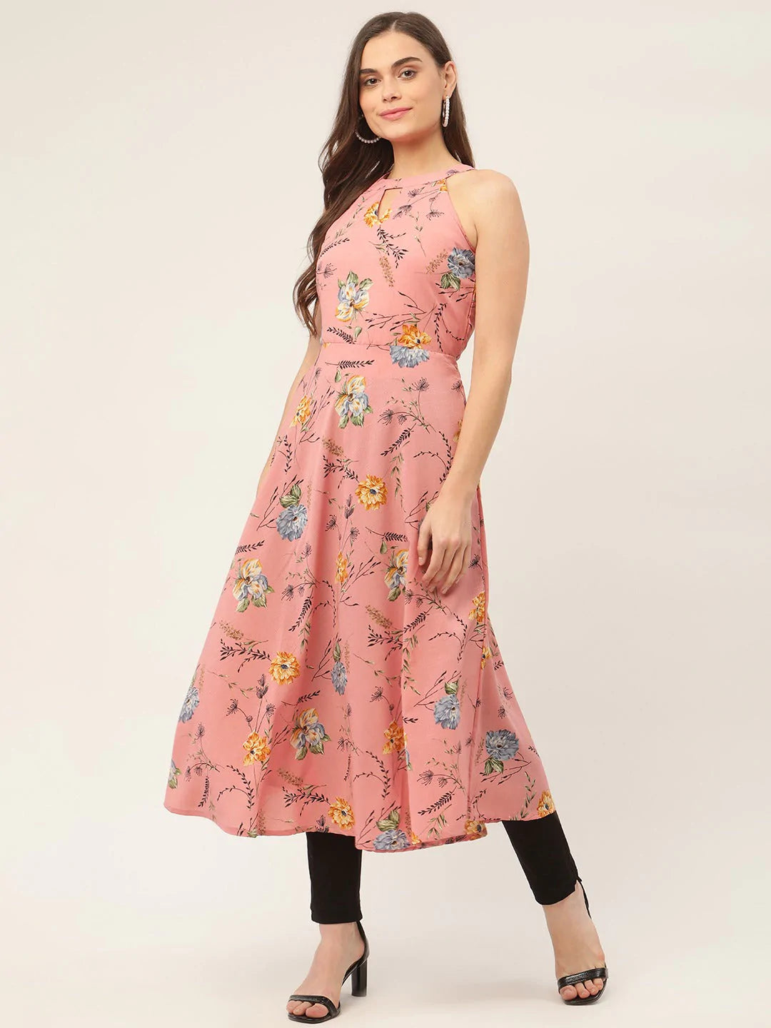 Women Pink Floral Printed Anarkali Kurta ( JOK 1429 Pink )