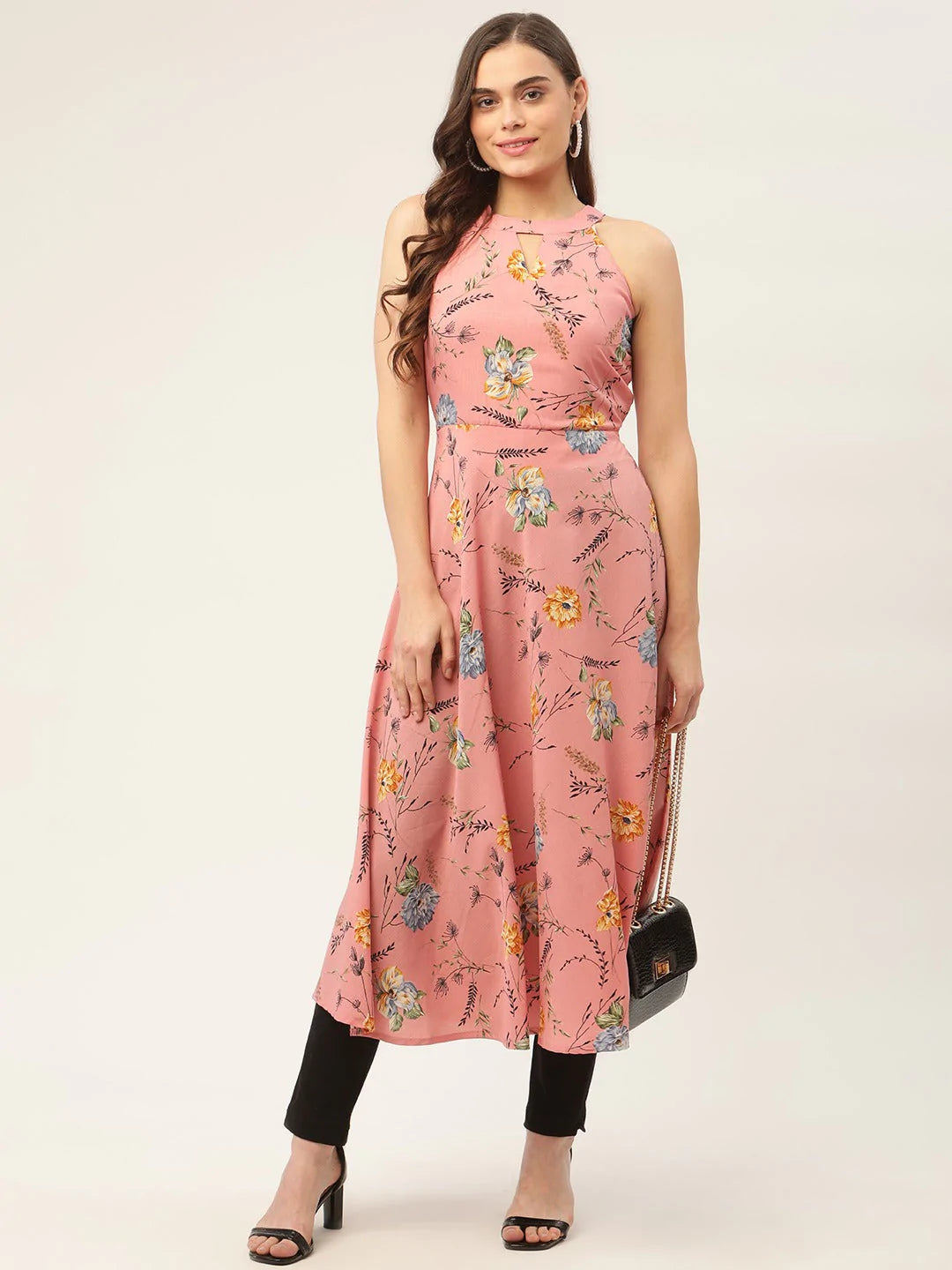 Women Pink Floral Printed Anarkali Kurta ( JOK 1429 Pink )