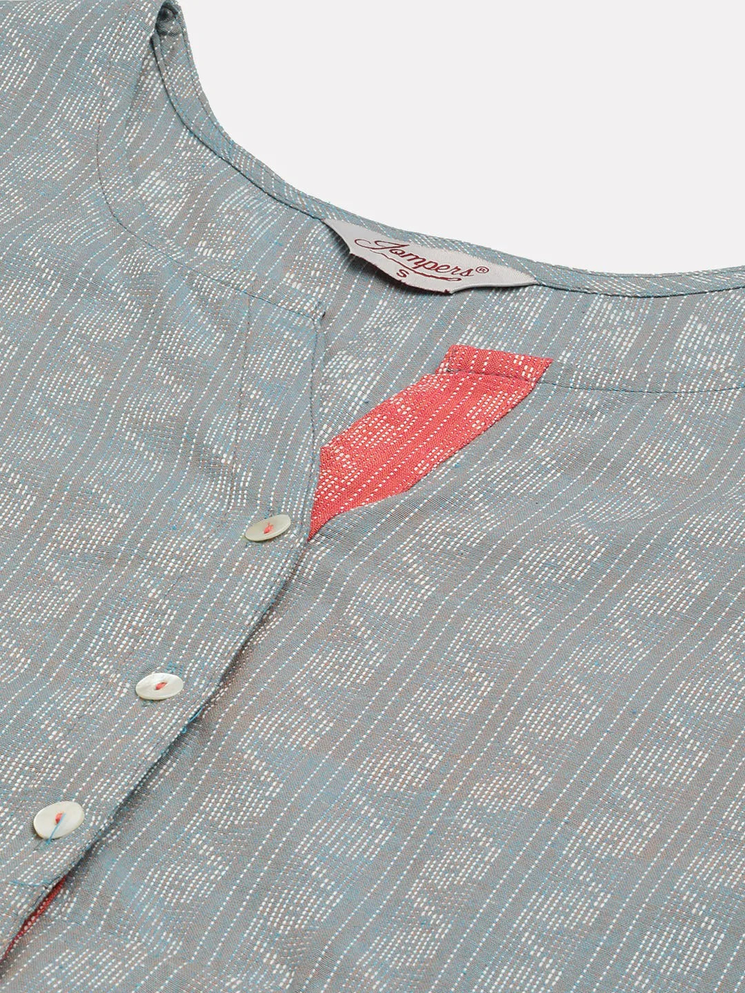 Women Grey & Red Cotton Jacquard Geometric Printed Kurta ( JOK 1430 Grey )