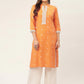 Women Orange Cotton Jacquard Geometric Printed Kurta ( JOK 1431 Orange )