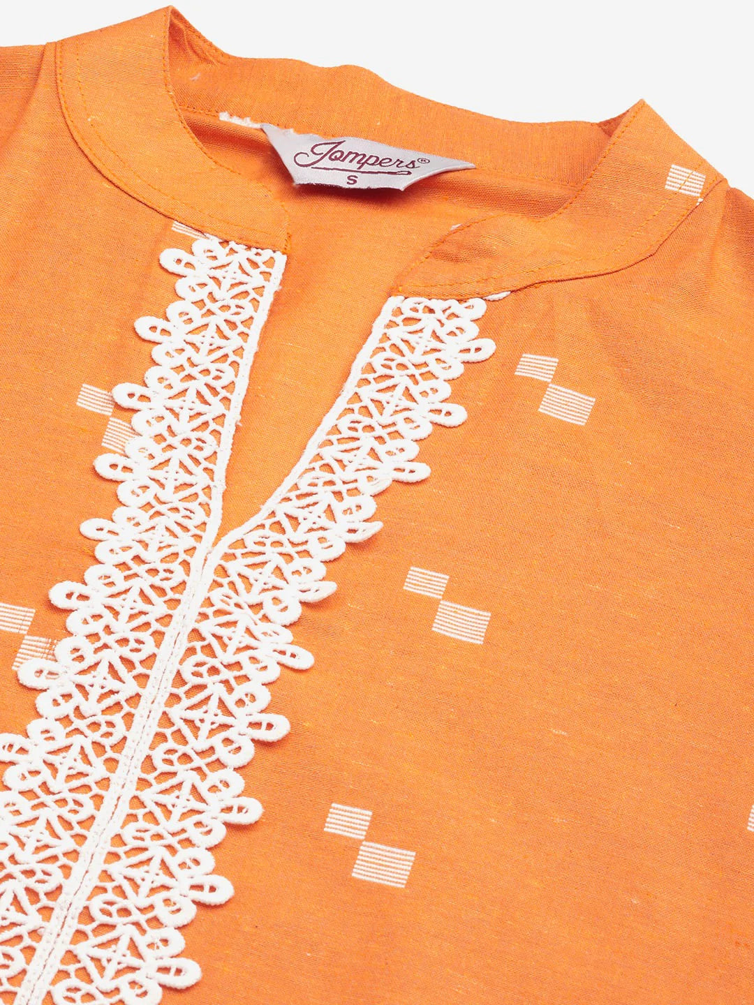 Women Orange Cotton Jacquard Geometric Printed Kurta ( JOK 1431 Orange )