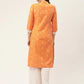 Women Orange Cotton Jacquard Geometric Printed Kurta ( JOK 1431 Orange )