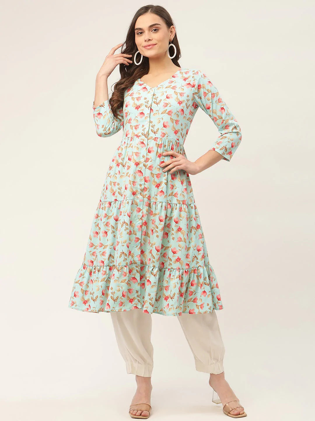 Women Sky Blue Floral Printed Kurtas ( JOK 1433 Sky )