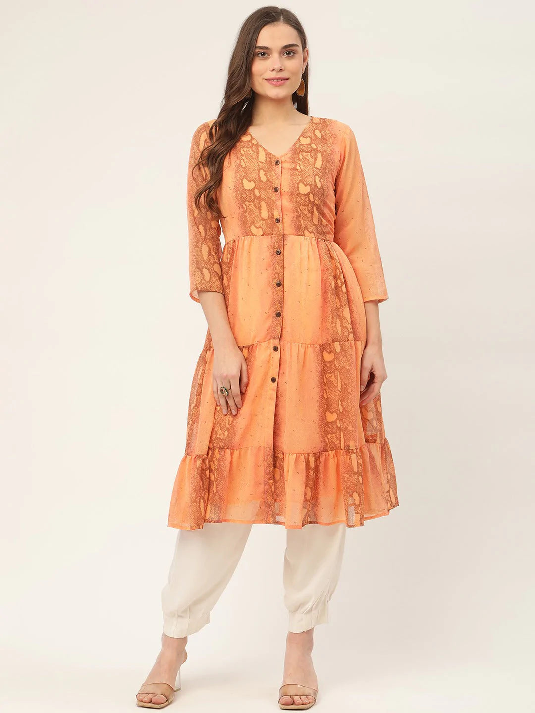 Women Orange Georgette Tiger Printed Kurtas ( JOK 1435 Orange )