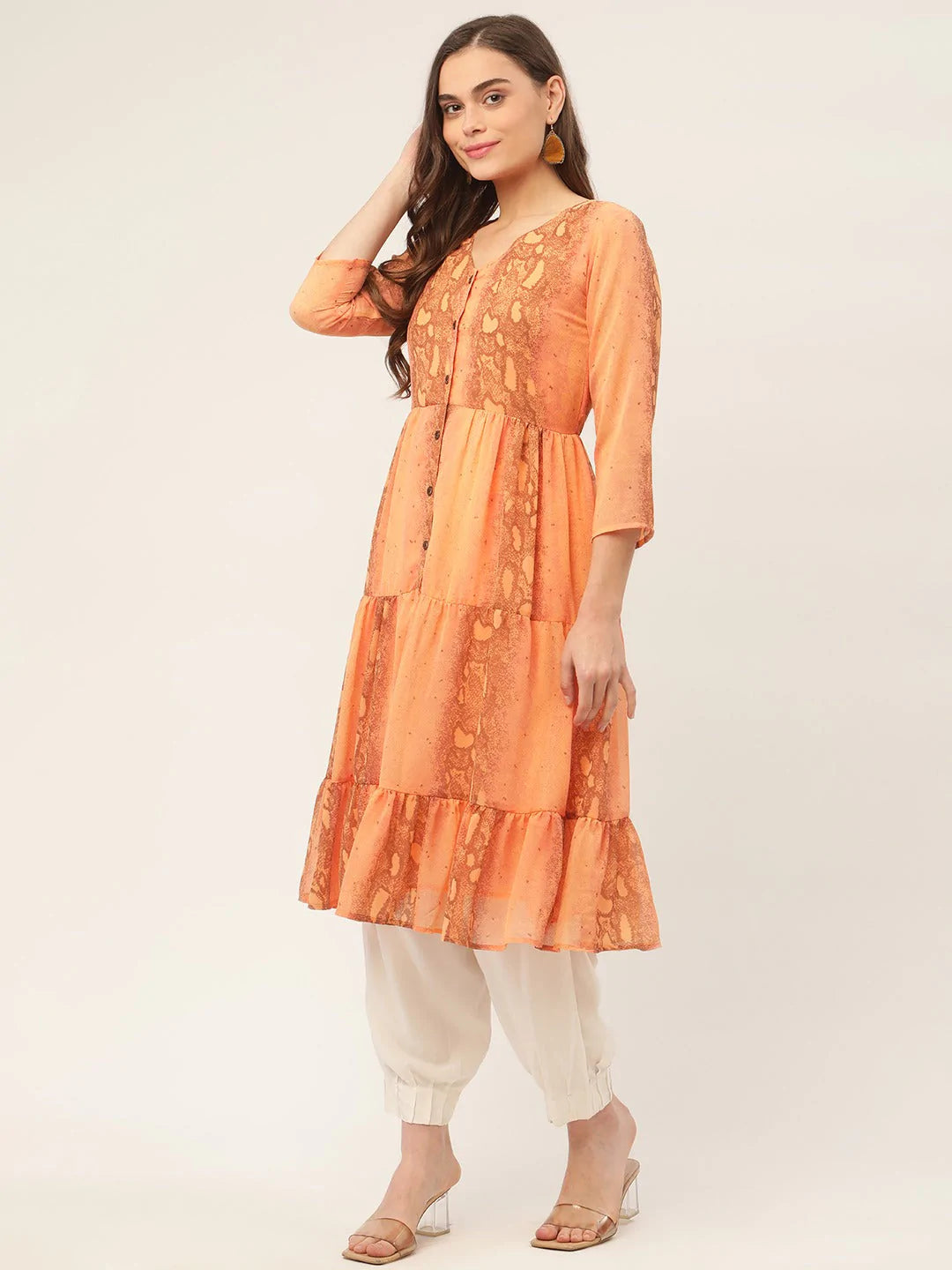 Women Orange Georgette Tiger Printed Kurtas ( JOK 1435 Orange )
