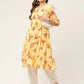 Women Yellow Georgette Floral Printed Kurtas ( JOK 1435 Yellow )