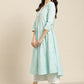 Women Blue & White Ethnic Motifs Printed Lace Detail Anarkali Kurta ( JOK 1436 Blue )