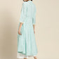 Women Blue & White Ethnic Motifs Printed Lace Detail Anarkali Kurta ( JOK 1436 Blue )