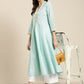 Women Blue & White Ethnic Motifs Printed Lace Detail Anarkali Kurta ( JOK 1436 Blue )