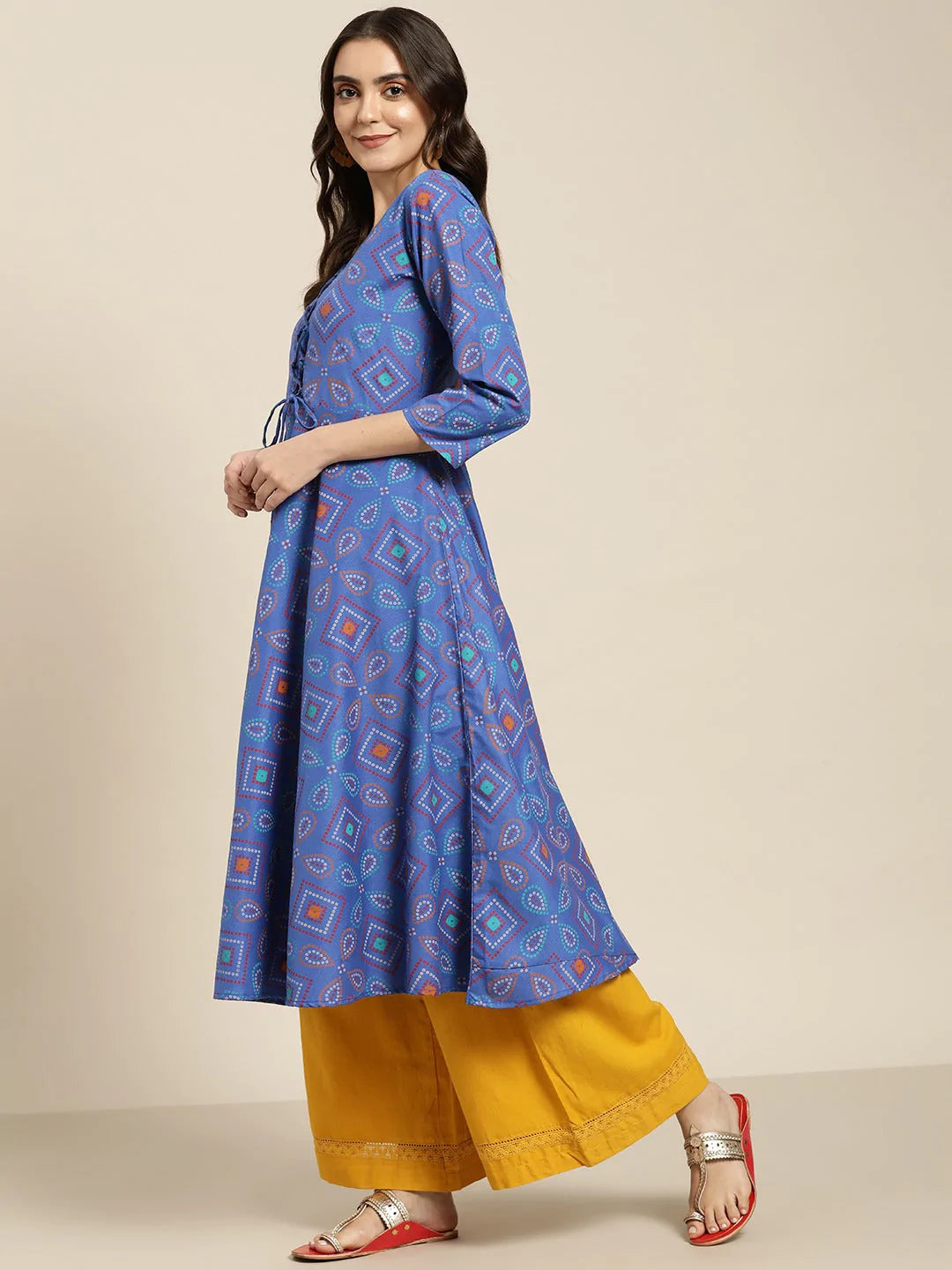 Women Blue Bandhani Printed Anarkali Kurta ( JOK 1439 Blue )