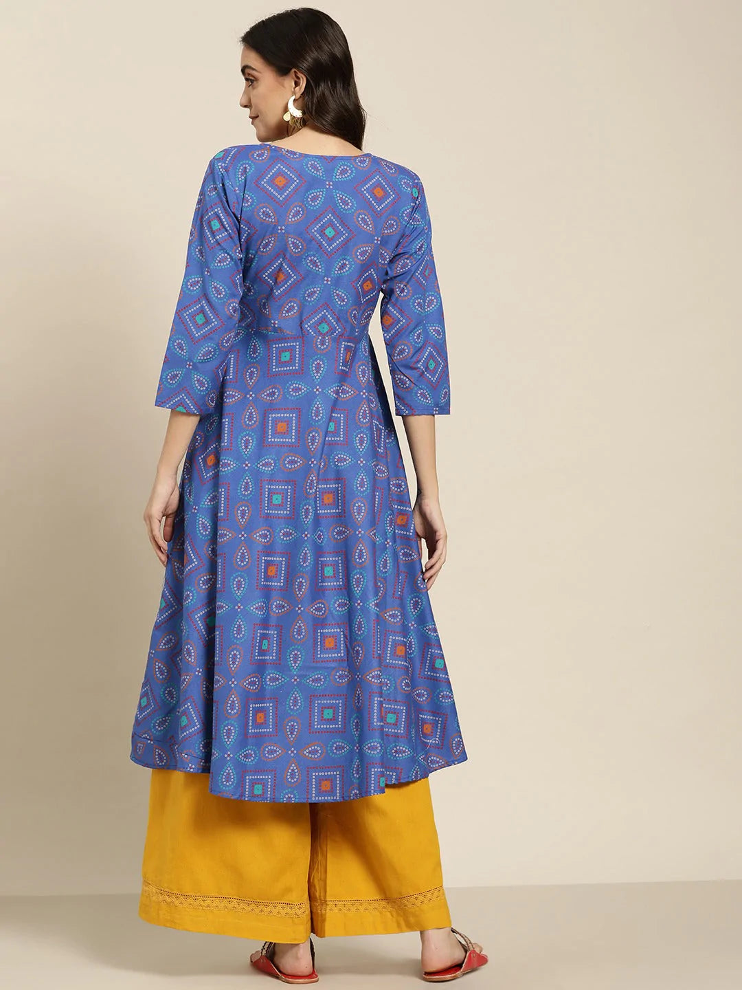 Women Blue Bandhani Printed Anarkali Kurta ( JOK 1439 Blue )