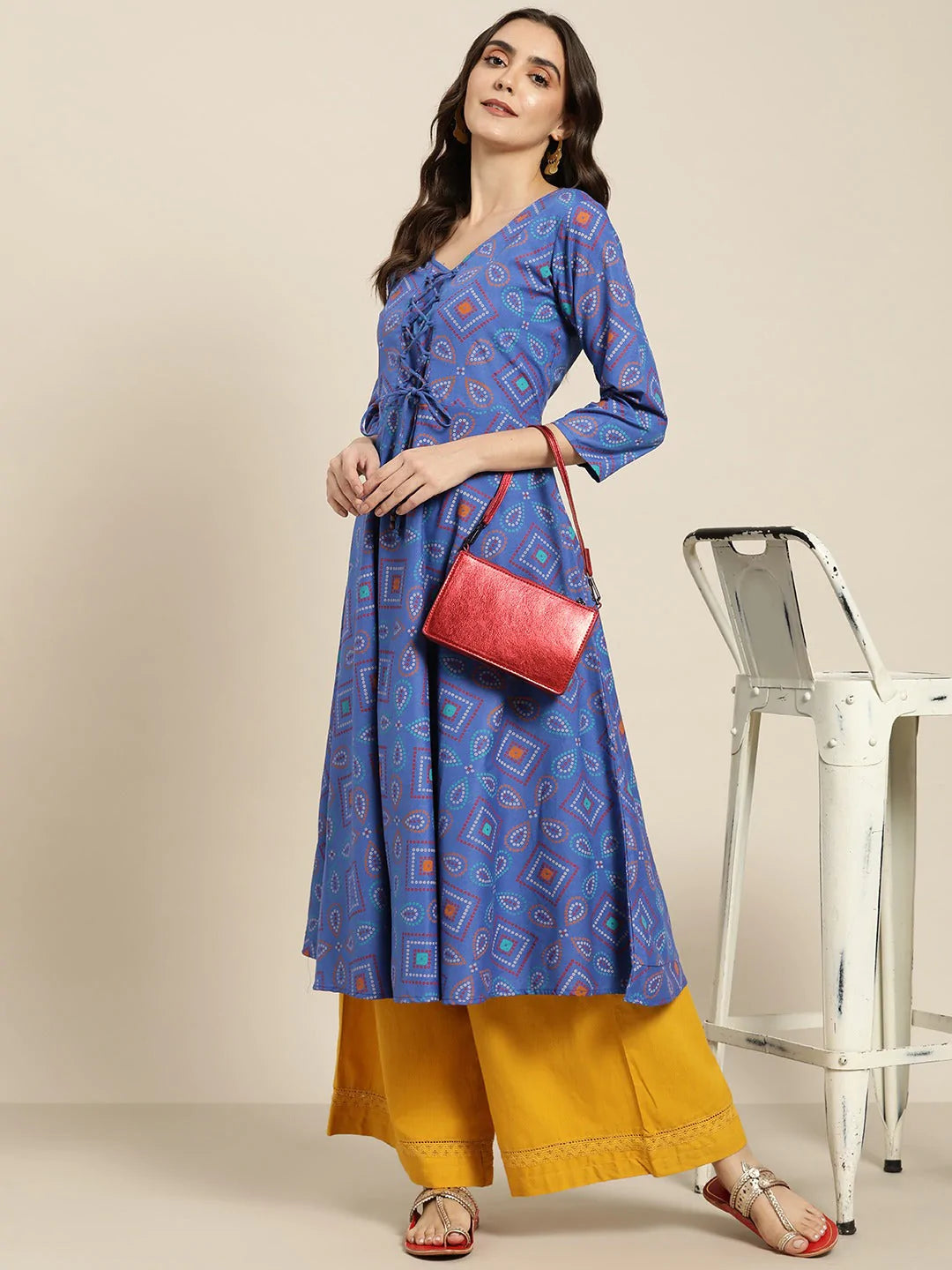 Women Blue Bandhani Printed Anarkali Kurta ( JOK 1439 Blue )