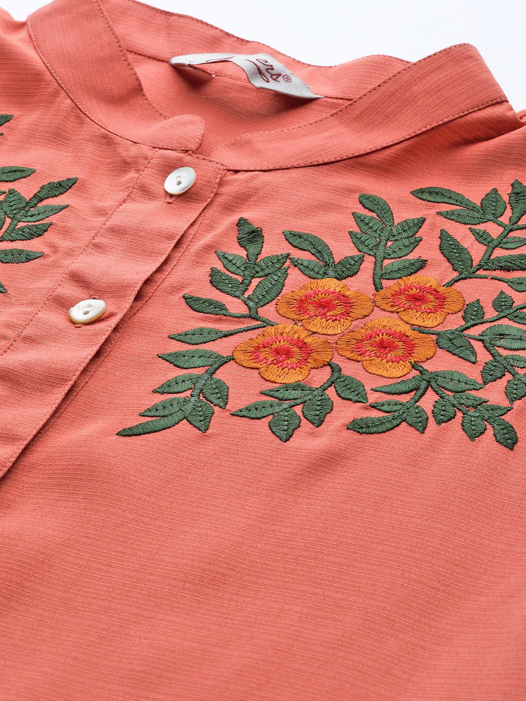 Women Rust Red & Green Floral Embroidered Georgette Anarkali Kurta ( JOK 1441 Rust )
