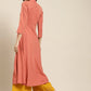 Women Rust Red & Green Floral Embroidered Georgette Anarkali Kurta ( JOK 1441 Rust )