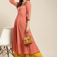 Women Rust Red & Green Floral Embroidered Georgette Anarkali Kurta ( JOK 1441 Rust )