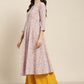 Women Purple and yellow Printed Anarkali Kurta ( JOK 1442 Purple )