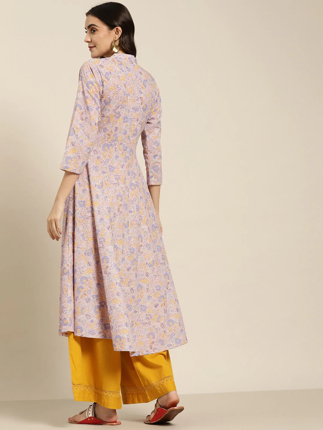 Women Purple and yellow Printed Anarkali Kurta ( JOK 1442 Purple )