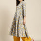 Women Grey and yellow Printed Anarkali Kurta ( JOK 1445 Grey )